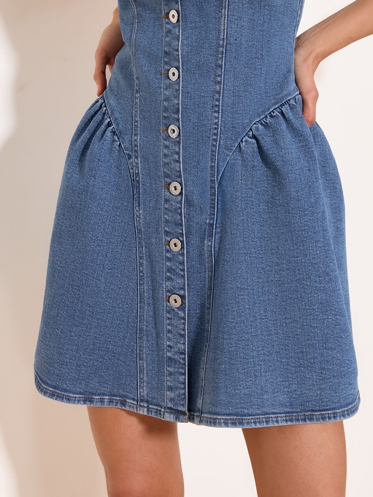 strappy denim mini dress Self-Portrait Denim Mini Dress