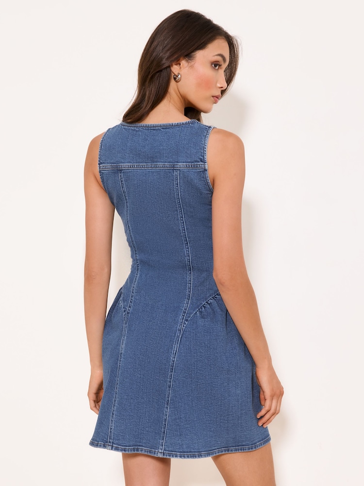 Lipsy Mid Wash Blue Strappy Corset Detail Denim Mini Dress - Image 5 of 5