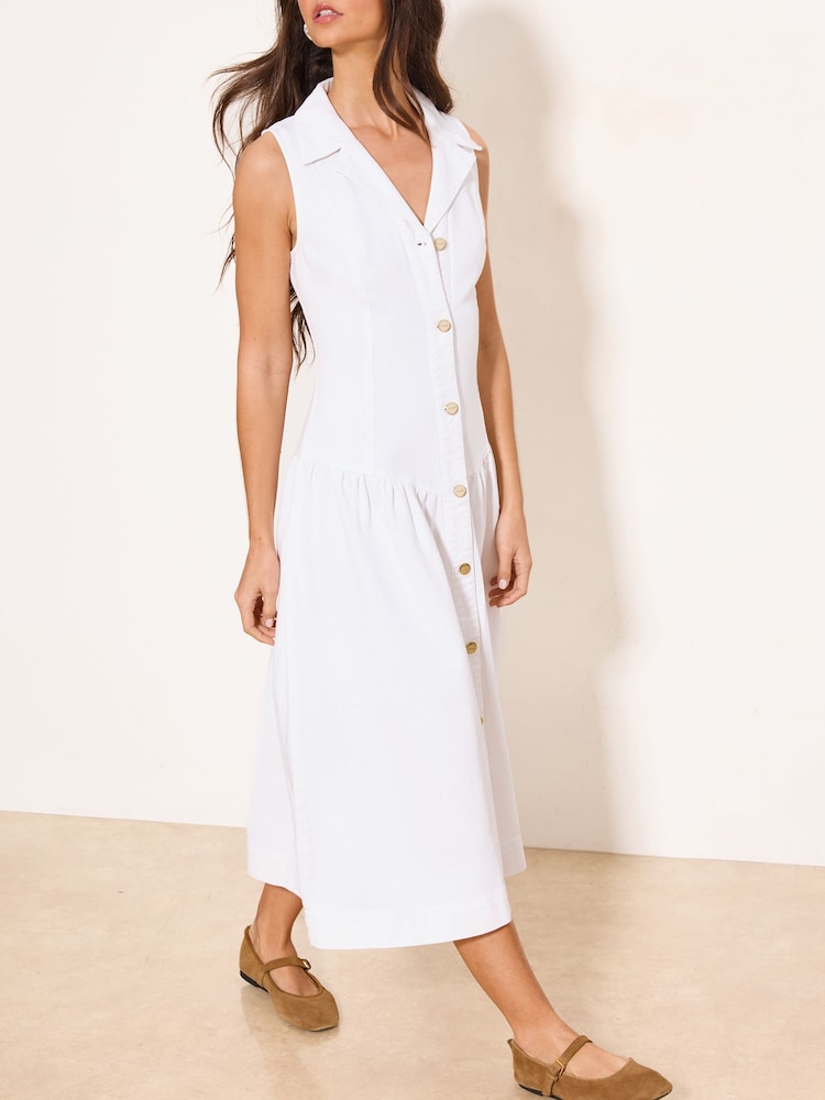 Lipsy White Denim Drop Waist Midi Dress - Image 1 of 4