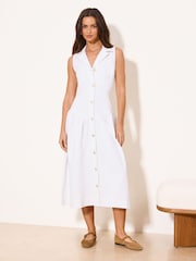 Lipsy White Denim Drop Waist Midi Dress - Image 3 of 4