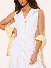 Lipsy White Denim Drop Waist Midi Dress - Image 4 of 4