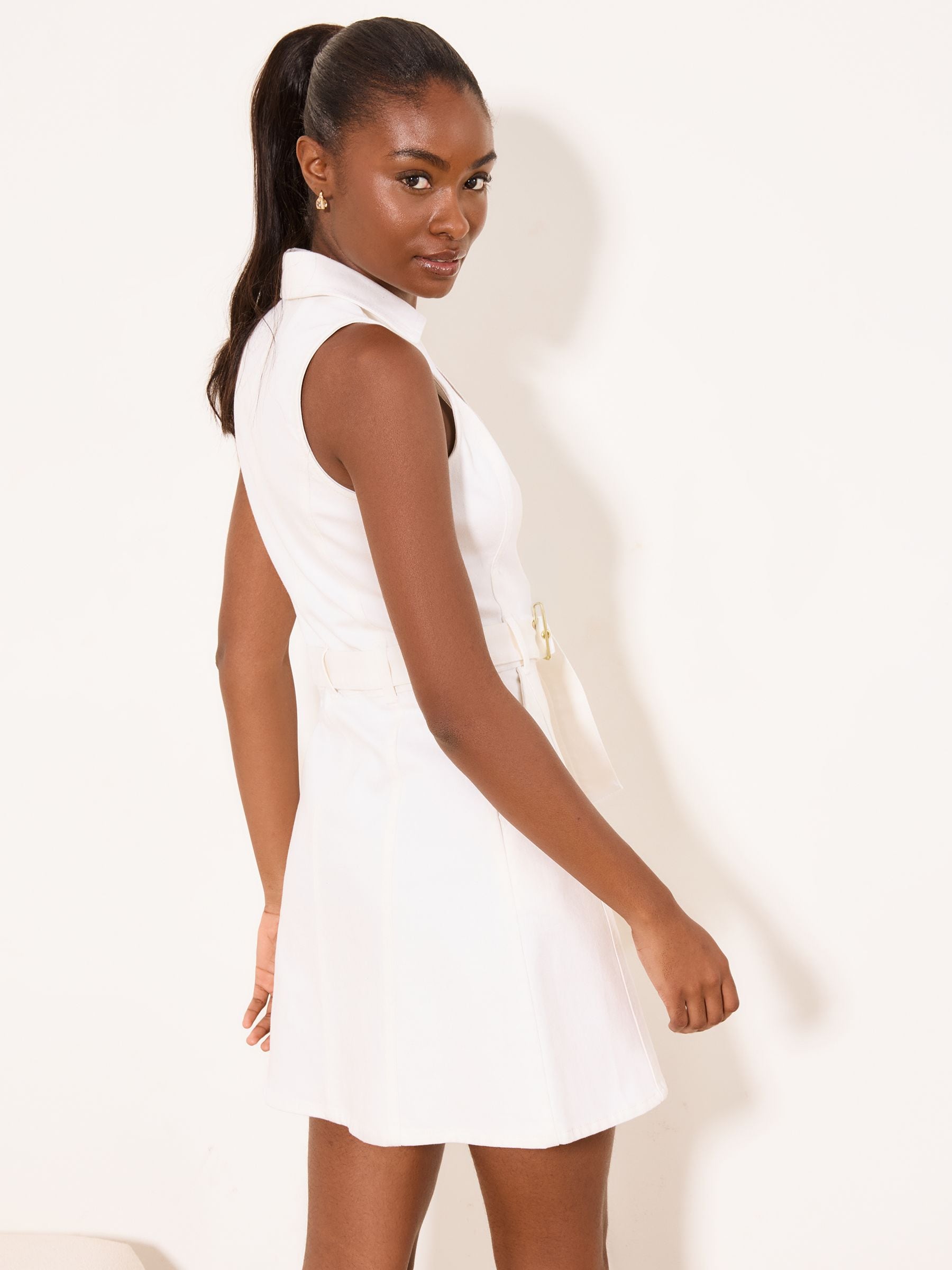 Buy Lipsy White Zip Through Denim Halter Mini Dress from the Next