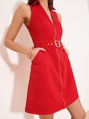 Lipsy Red Zip Through Denim Halter Mini Dress - Image 2 of 4