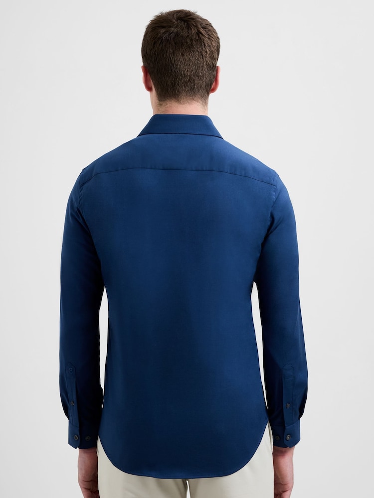 French Connection Blue Modal Wool Blend Slim Fit Long Sleeve Button-Up Shirt - Image 2 of 6 French Connection Blue Modal Wool Blend Slim Fit Long Sleeve Button-Up Shirt - Image 2 of 6