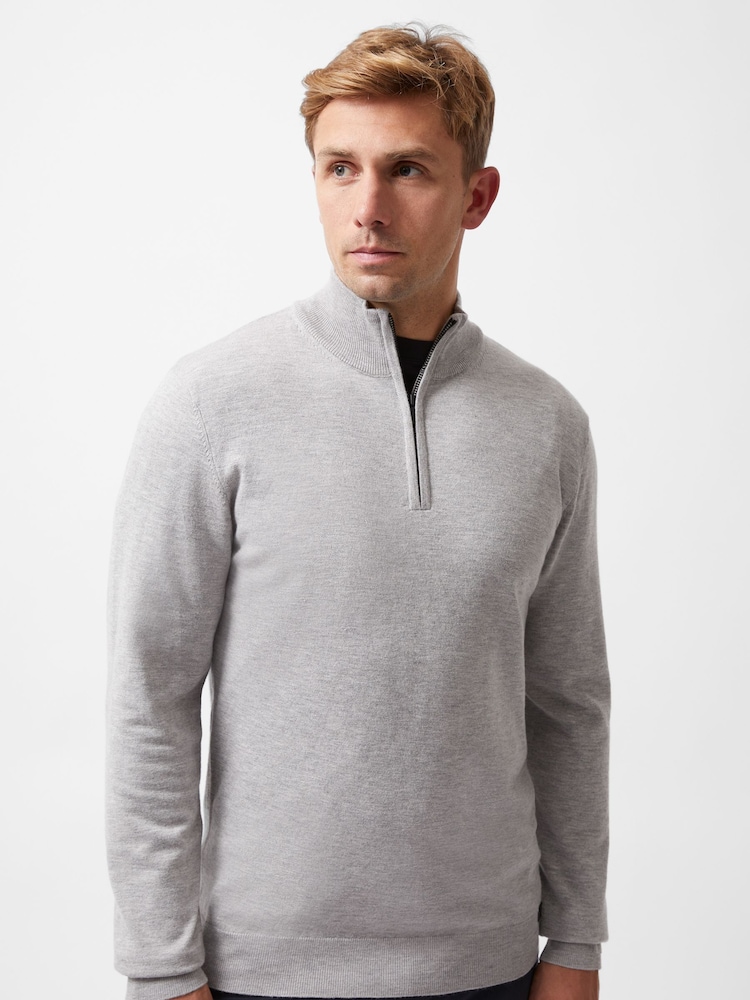 French Connection Grey ¼ Zip Knit Jumper - Image 1 of 3 French Connection Grey ¼ Zip Knit Jumper - Image 1 of 3