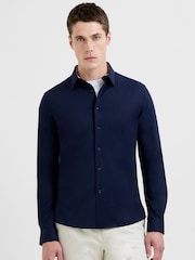 French Connection Blue Cotton Blend Slim Fit Long Sleeve Button-Up Shirt - Image 1 of 4