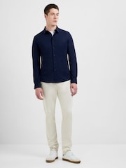 French Connection Blue Cotton Blend Slim Fit Long Sleeve Button-Up Shirt - Image 3 of 4