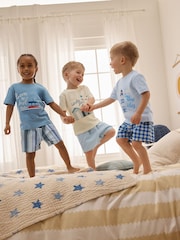 Blue/Ecru Seaside Woven Short Pyjamas 3 Pack (9mths-12yrs) - Image 2 of 10