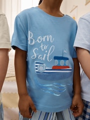 Blue/Ecru Seaside Woven Short Pyjamas 3 Pack (9mths-12yrs) - Image 3 of 10