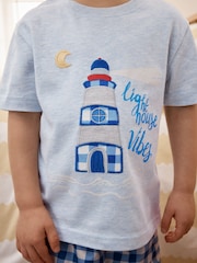 Blue/Ecru Seaside Woven Short Pyjamas 3 Pack (9mths-12yrs) - Image 4 of 10