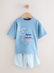 Blue/Ecru Seaside Woven Short Pyjamas 3 Pack (9mths-12yrs) - Image 6 of 10
