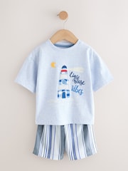 Blue/Ecru Seaside Woven Short Pyjamas 3 Pack (9mths-12yrs) - Image 7 of 10
