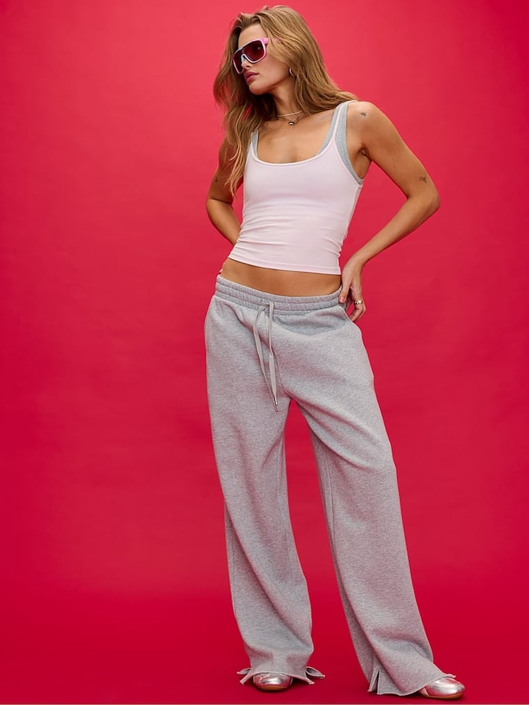 Victoria's Secret PINK Medium Heather Grey Logo Wide Leg Fleece Joggers - Image 3 of 3