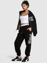 Victoria's Secret PINK Black Logo Print Cuffed Fleece Joggers - Image 1 of 2
