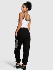 Victoria's Secret PINK Black Logo Print Cuffed Fleece Joggers - Image 2 of 2