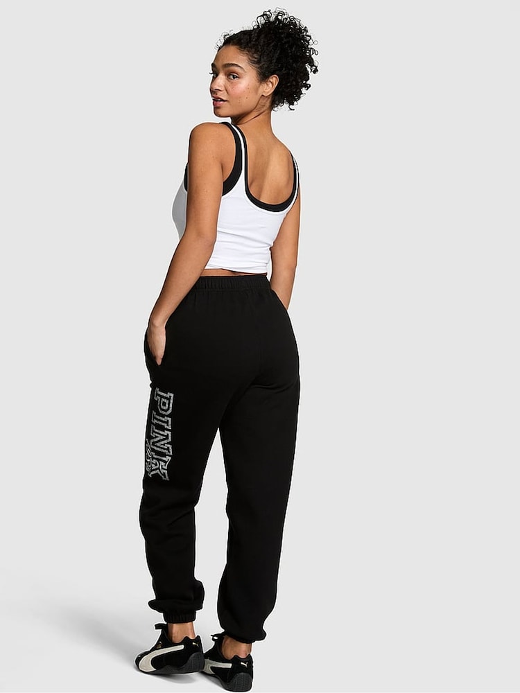 Victoria's Secret PINK Black Logo Print Cuffed Fleece Joggers - Image 2 of 2 Victoria's Secret PINK Black Logo Print Cuffed Fleece Joggers - Image 2 of 2
