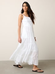 შავ-თეთრი - Sleeveless Square Neck Tiered Midi Summer Dress - სურათი 2 6-დან