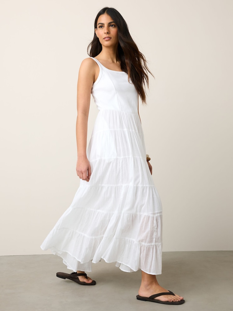 შავ-თეთრი - Sleeveless Square Neck Tiered Midi Summer Dress - სურათი 2 6-დან