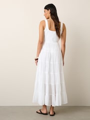 შავ-თეთრი - Sleeveless Square Neck Tiered Midi Summer Dress - სურათი 3 6-დან