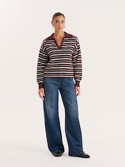 4th & Reckless Brown And Stripe Knitted Rugby Top Hayden - Image 3 of 4