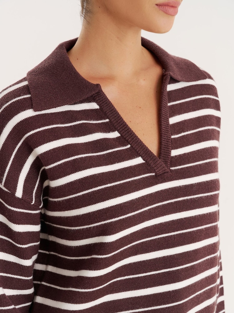 4th & Reckless Brown And Stripe Knitted Rugby Top Hayden - Image 4 of 4 4th & Reckless Brown And Stripe Knitted Rugby Top Hayden - Image 4 of 4