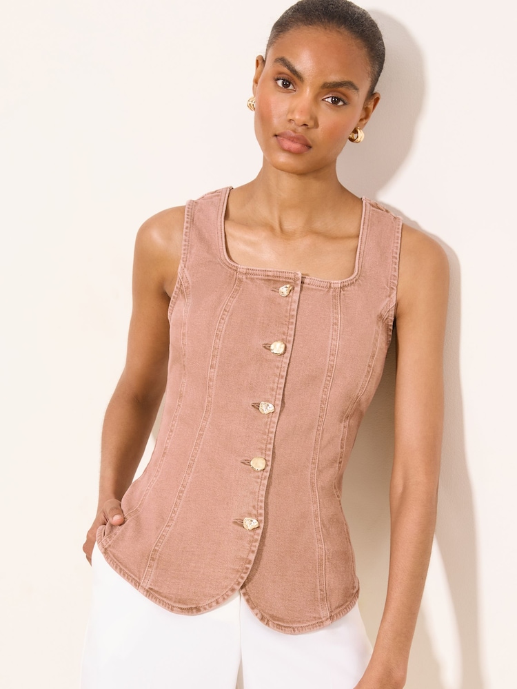 Rose poudré - Lipsy Square Neck Denim Waistcoat - Image 1 de 4