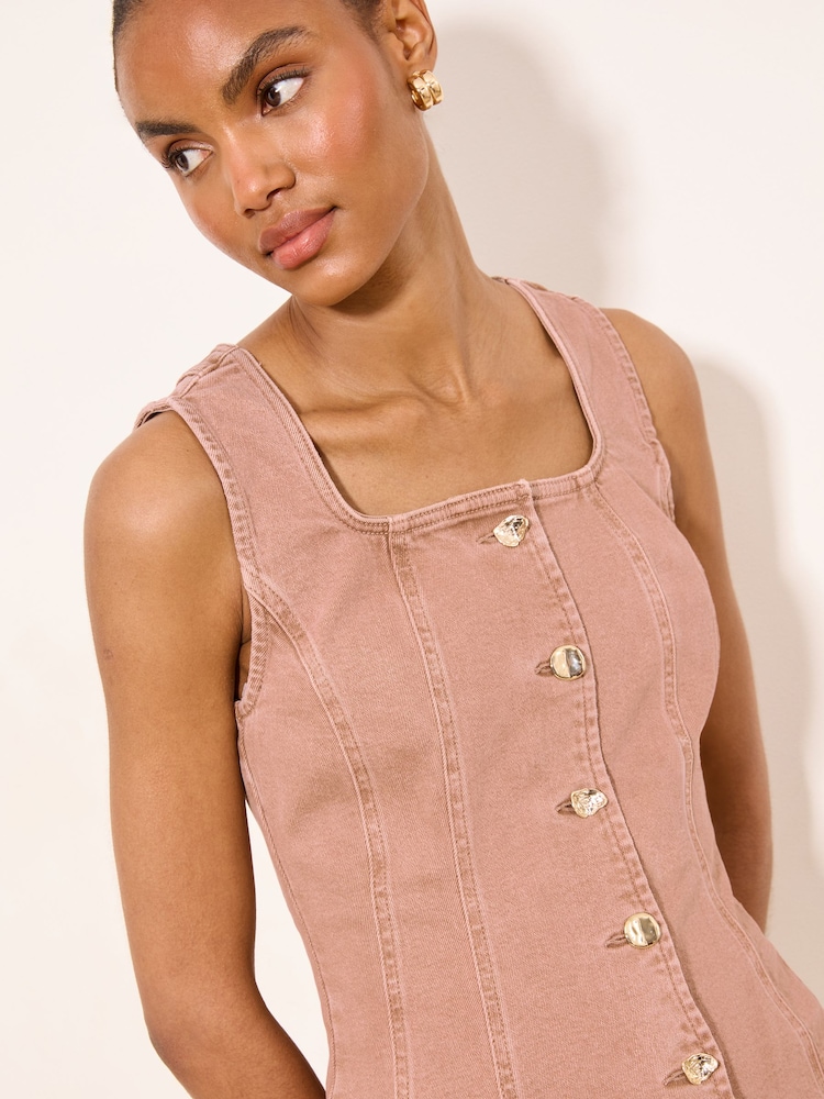 Rose poudré - Lipsy Square Neck Denim Waistcoat - Image 2 de 4
