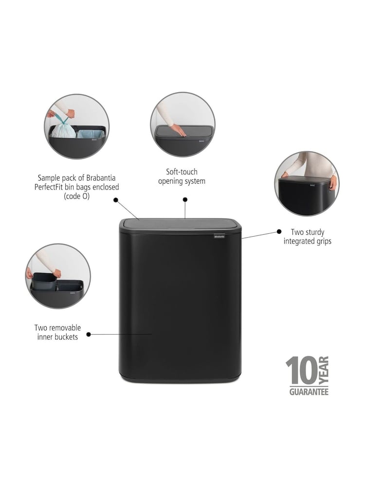 Brabantia Matt Black Bo Touch Bin 2 x 30L - Image 2 of 6 Brabantia Matt Black Bo Touch Bin 2 x 30L - Image 2 of 6