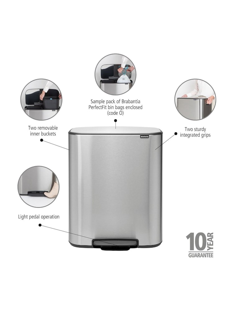 Brabantia Matt Steel Fingerprint Proof Bo Pedal Bin 2 x 30L - Image 2 of 6