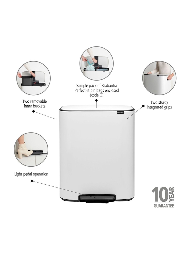 Brabantia White Bo Pedal Bin 2 x 30L - Image 2 of 6