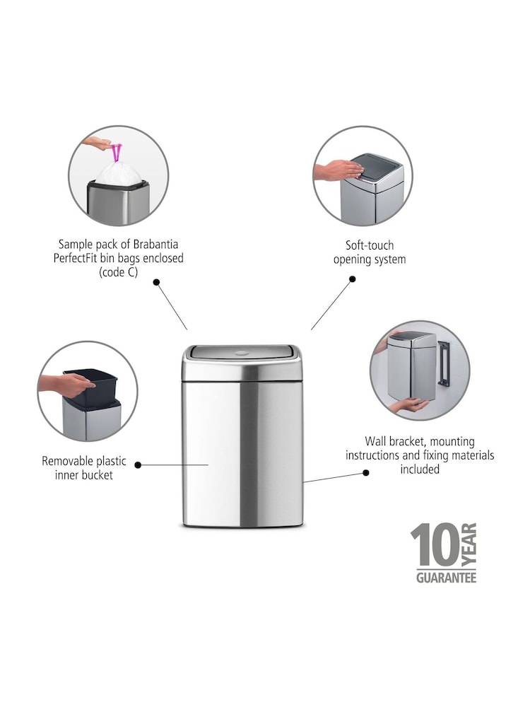 Brabantia Matt Steel Fingerprint Proof Touch Bin 10L - Image 2 of 6 Brabantia Matt Steel Fingerprint Proof Touch Bin 10L - Image 2 of 6