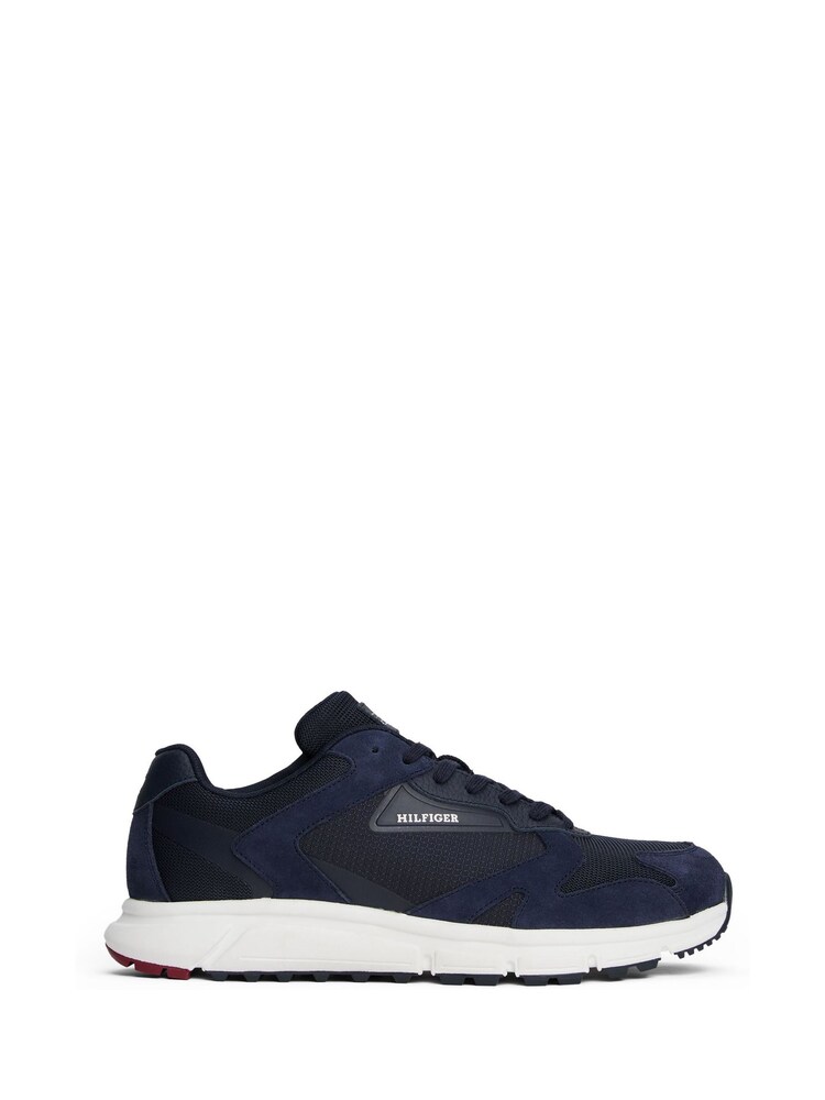 Tommy Hilfiger Blue Cleat Mixed Texture Waterproof Suede Trainers - Image 1 of 7 Tommy Hilfiger Blue Cleat Mixed Texture Waterproof Suede Trainers - Image 1 of 7