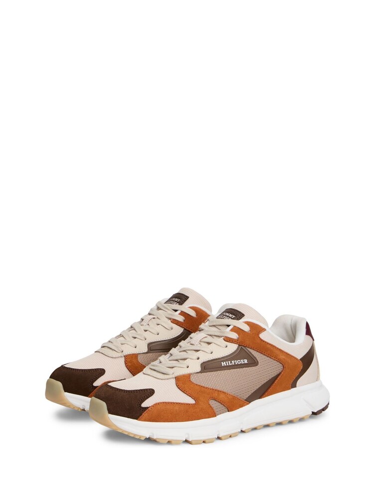 Tommy Hilfiger Brown Cleat Mixed Texture Waterproof Suede Trainers - Image 2 of 5