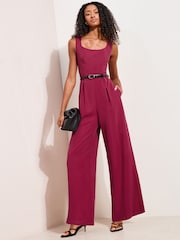 Friends Like These Burgundy Red Belted Wide Leg Jumpsuit - Image 1 of 4