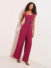 Friends Like These Burgundy Red Belted Wide Leg Jumpsuit - Image 3 of 4