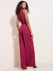 Friends Like These Burgundy Red Belted Wide Leg Jumpsuit - Image 4 of 4