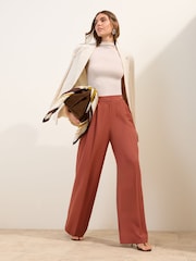 Friends Like These Rust Brown Petite Adjustable Waist Premium Wide Leg Trousers - Image 1 of 4