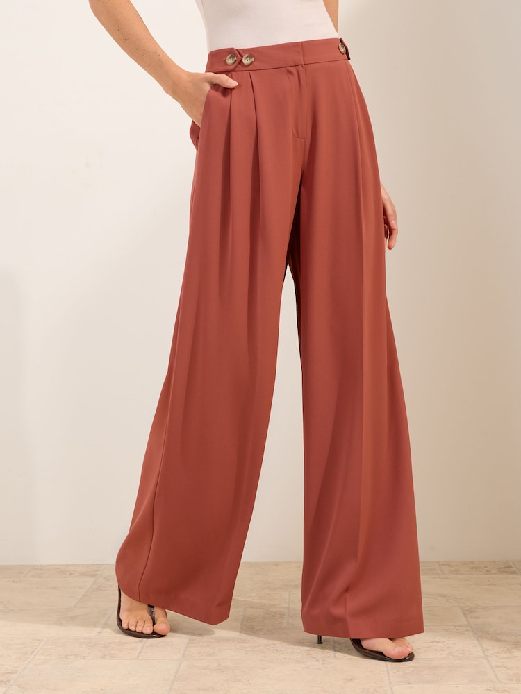 Friends Like These Rust Brown Petite Adjustable Waist Premium Wide Leg Trousers - Image 2 of 4