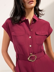Friends Like These Burgundy Red Petite Utility Tailored Jumpsuit - Image 2 of 4