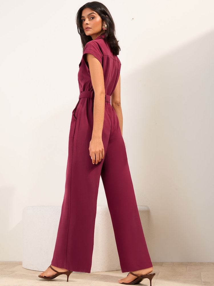 Friends Like These Burgundy Red Petite Utility Tailored Jumpsuit - Image 4 of 4