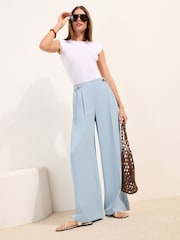 Friends Like These Blue Petite Adjustable Waist Premium Wide Leg Trousers - Image 3 of 5