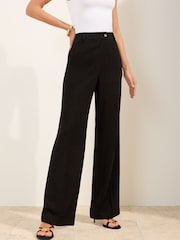 Friends Like These Black Petite Wide Leg Trousers with Linen - Image 2 of 4