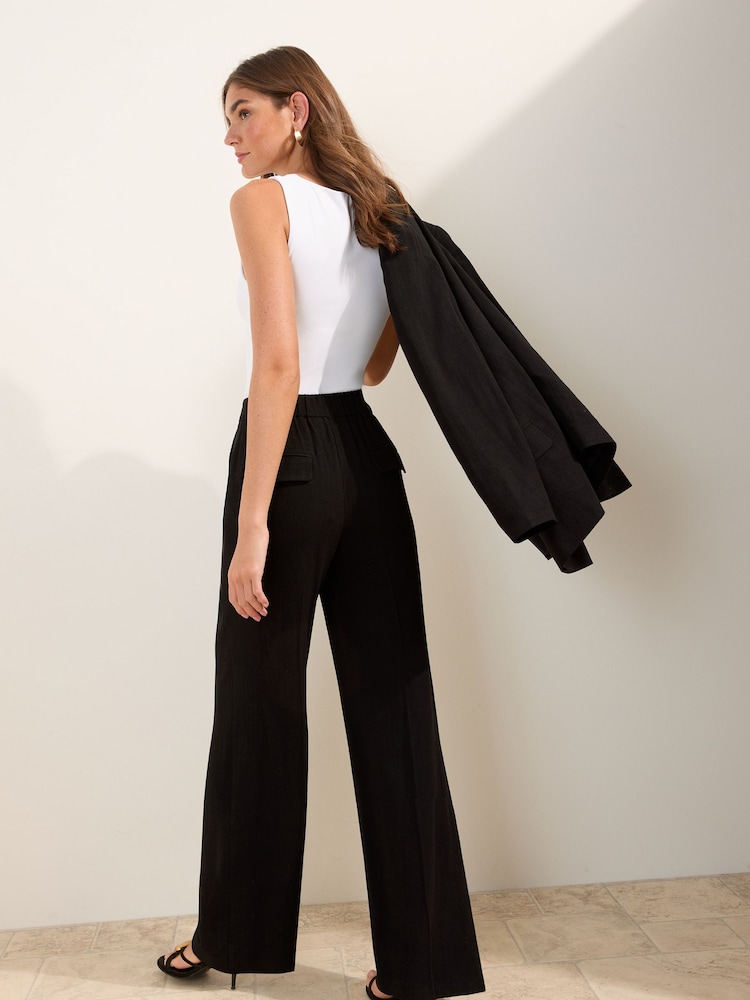 Friends Like These Black Petite Wide Leg Trousers with Linen - Image 4 of 4