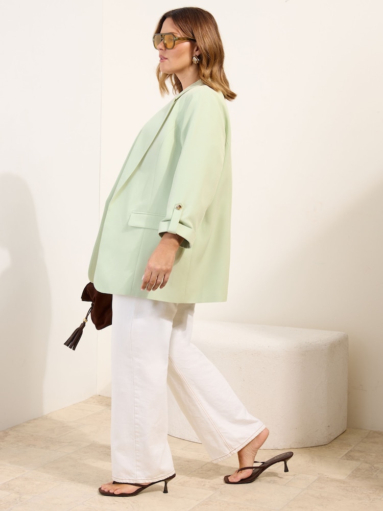 Friends Like These Pistachio Green Curve Edge to Edge Tailored Sleeve Detail Blazer - Image 5 of 5 Friends Like These Pistachio Green Curve Edge to Edge Tailored Sleeve Detail Blazer - Image 5 of 5