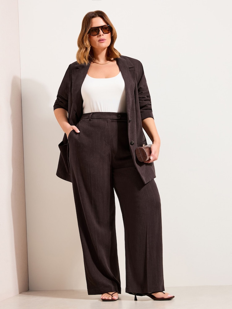 Friends Like These Chocolate Brown Curve Wide Leg Trousers with Linen - Image 1 of 4