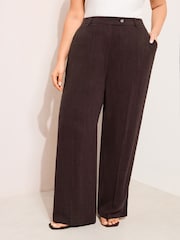 Friends Like These Chocolate Brown Curve Wide Leg Trousers with Linen - Image 2 of 4