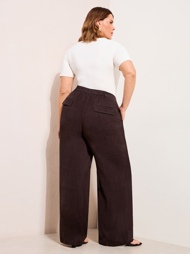 Friends Like These Chocolate Brown Curve Wide Leg Trousers with Linen - Image 4 of 4