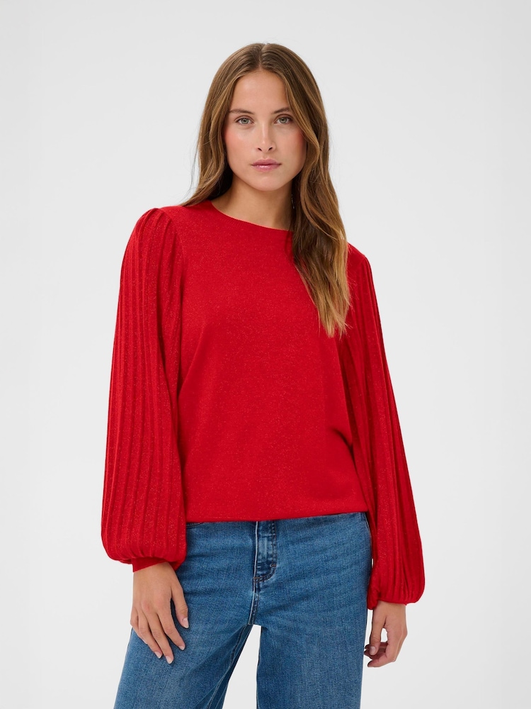 Kaffe Red KAregina Long Sleeve Crew Neck Pullover Jumper - Image 1 of 6