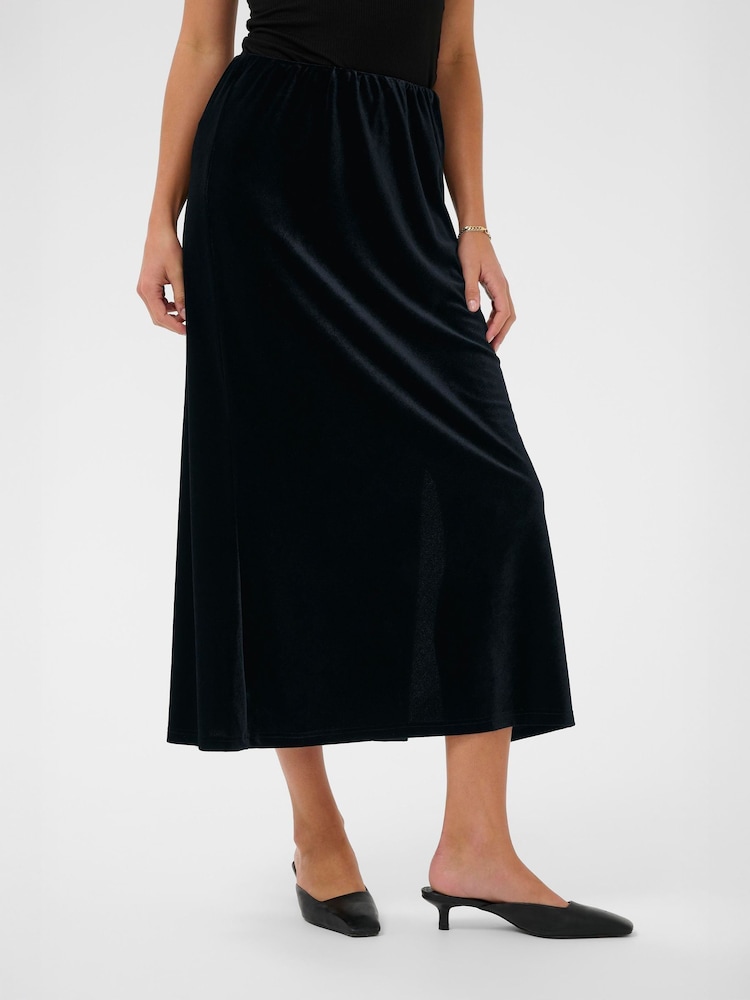 Kaffe KAkelly Elasticated Waist Midi Black Skirt - Image 1 of 6