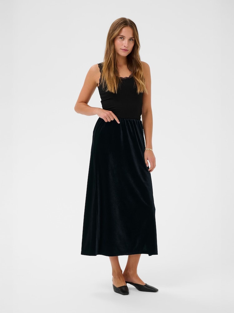 Kaffe KAkelly Elasticated Waist Midi Black Skirt - Image 2 of 6